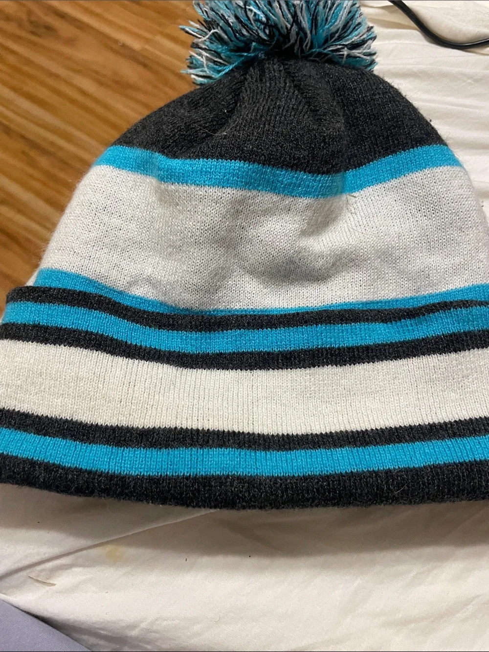 Carolina Panthers Kids Pom Knit Hat - Black & Teal